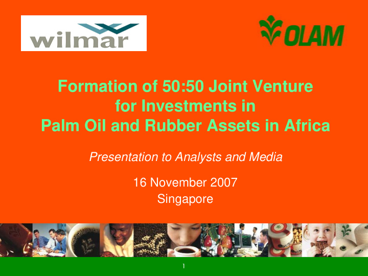 formation of 50 50 joint venture for investments in palm
