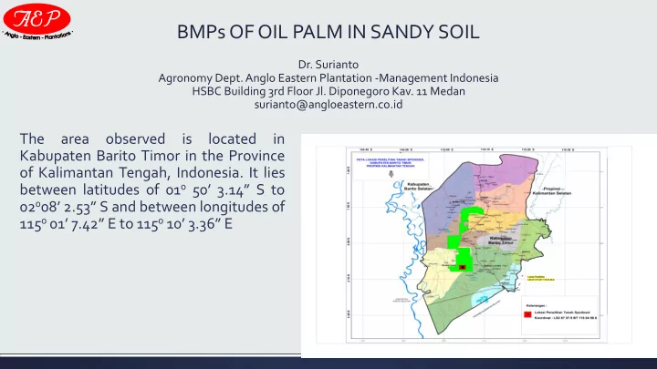 bmps of oil palm in sandy soil
