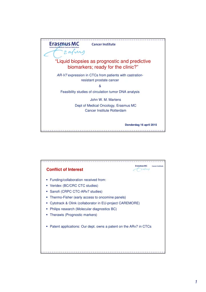 liquid biopsies as prognostic and predictive biomarkers