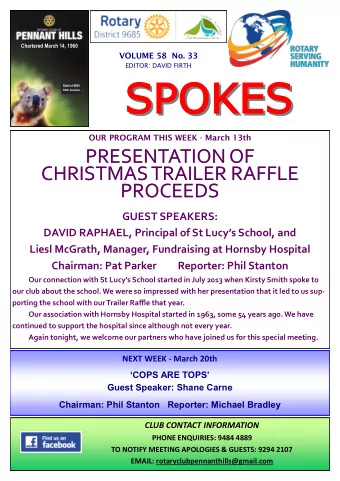 SPOK  SPOKES  ES  SPOK  SPOKES  ES  District 9685  NSW, Australia  OUR PROGRAM THIS WEEK - March