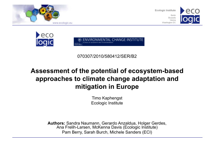 assessment of the potential of ecosystem based approaches