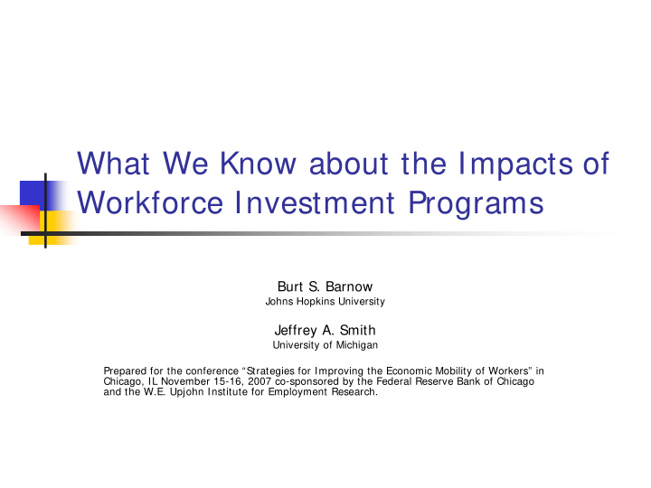 what we know about the impacts of workforce investment