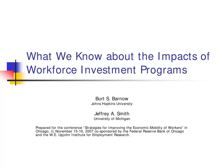 what we know about the impacts of workforce investment