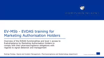 EV-M5b - EVDAS training for  Marketing Authorisation Holders  Overview of the EVDAS functionalities