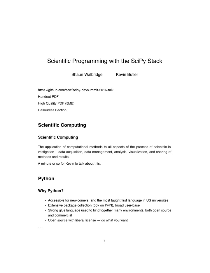 scientific programming with the scipy stack