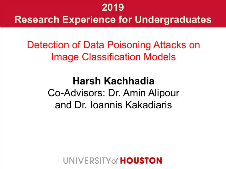 2019 research experience for undergraduates detection of