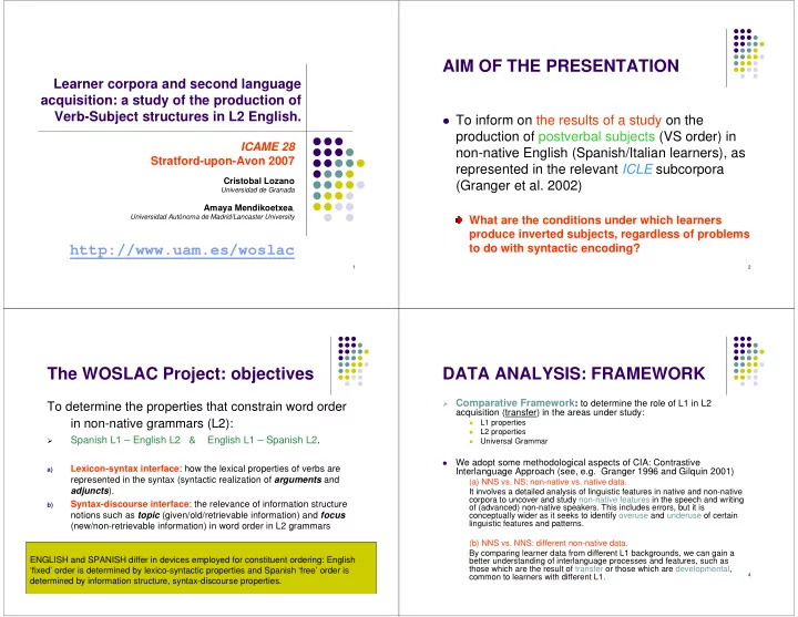aim of the presentation