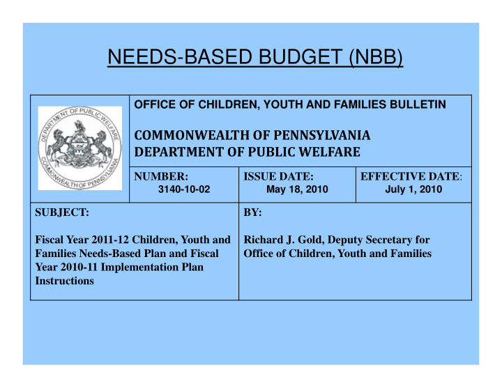 needs based budget nbb