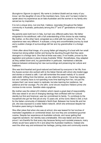 Buongiorno Signore (e signori) . My name is Jordana Ubaldi and as many of you  know I am the