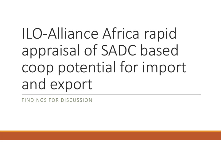 ilo alliance africa rapid appraisal of sadc based coop