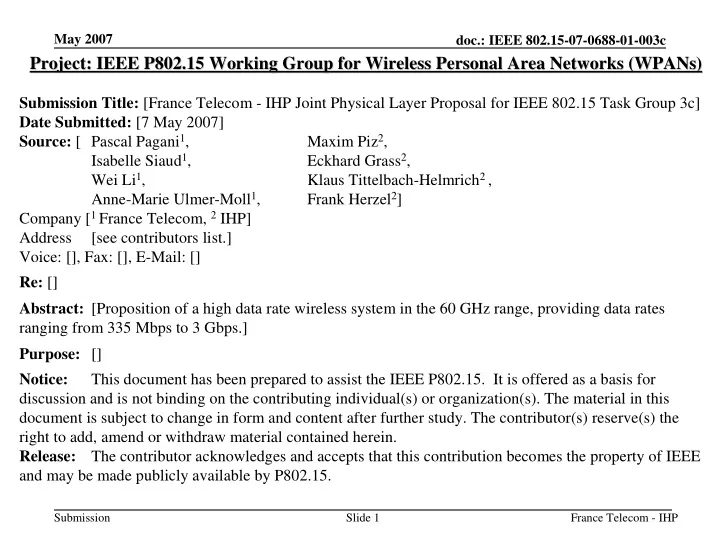 project ieee p802 15 working group for wireless personal