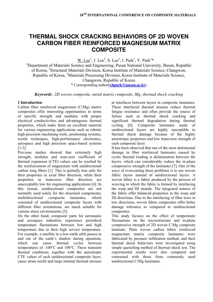 thermal shock cracking behaviors of 2d woven carbon fiber