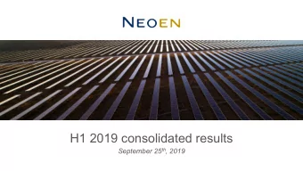 H1 2019 consolidated results September 25 th , 2019  Disclaimer  This presentation contains