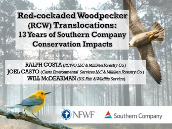 RCW Recovery Defined Criterion # ( Name )  # Pops.  # PBGs  # Pops. Available 1 (Primary Core)  10