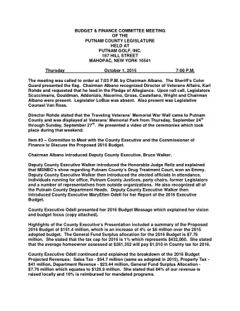 BUDGET &amp; FINANCE COMMITTEE MEETING  OF THE  PUTNAM COUNTY LEGISLATURE  HELD AT  PUTNAM GOLF,