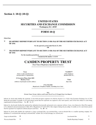 CAMDEN PROPERTY TRUST (Exact Name of Registrant as Specified in Its Charter) Texas 76 - 6088377