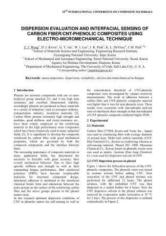 DISPERSION EVALUATION AND INTERFACIAL SENSING OF  CARBON FIBER/CNT-PHENOLIC COMPOSITES USING