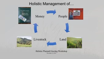 Holistic Management of  Money  People  Livestock  Land  Holistic Planned Grazing Workshop
