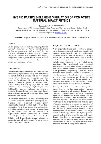 HYBRID PARTICLE-ELEMENT SIMULATION OF COMPOSITE  MATERIAL IMPACT PHYSICS K. J. Son 1 *, E. P.