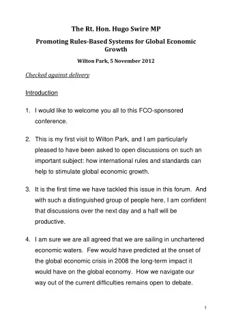 The Rt. Hon. Hugo Swire MP  Promoting Rules-Based Systems for Global Economic  Growth  Wilton Park,