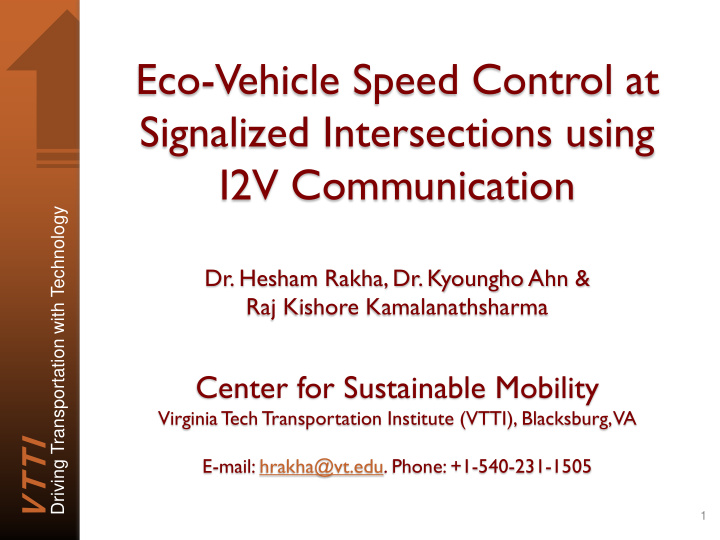 eco vehicle speed control at signalized intersections