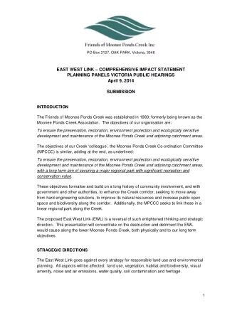 PO Box 2127, OAK PARK, Victoria, 3046  EAST WEST LINK  COMPREHENSIVE IMPACT STATEMENT  PLANNING
