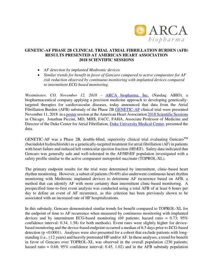 genetic af phase 2b clinical trial atrial fibrillation