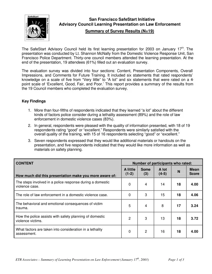 san francisco safestart initiative advisory council