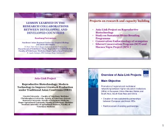 f  Biotechnology  DEVELOPED COUNTRIES  Study on Sumatran Rhino Breeding    Programme  Bambang