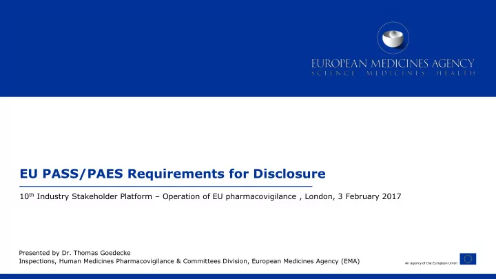 eu pass paes requirements for disclosure