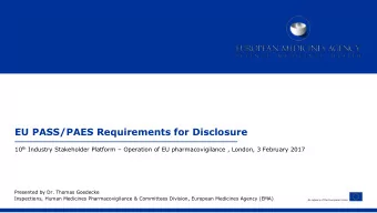 EU PASS/PAES Requirements for Disclosure 10 th Industry Stakeholder Platform  Operation of EU