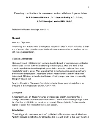 Planetary combinations for caesarean section with breech presentation  Dr.T.Srilakshmi M.B.B.S. ,