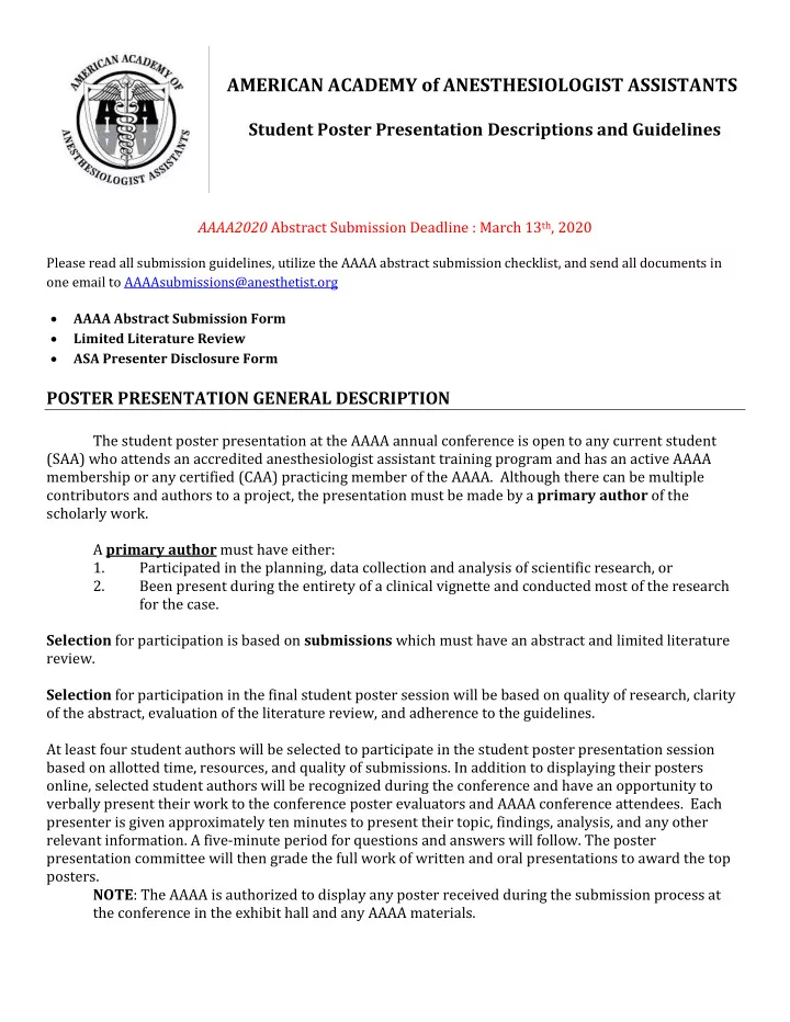aaaa2020 abstract submission deadline march 13 th 2020