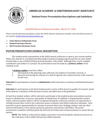 AAAA2020 Abstract Submission Deadline : March 13 th , 2020  Please read all submission guidelines,