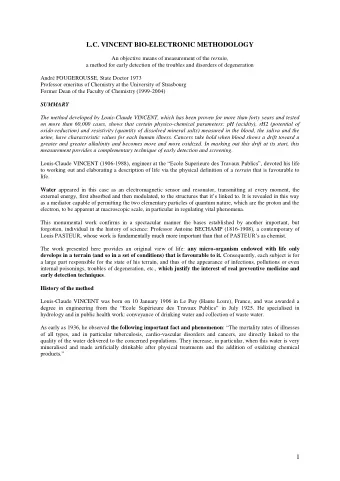 L.C. VINCENT BIO-ELECTRONIC METHODOLOGY An objective means of measurement of the terrain ,  a