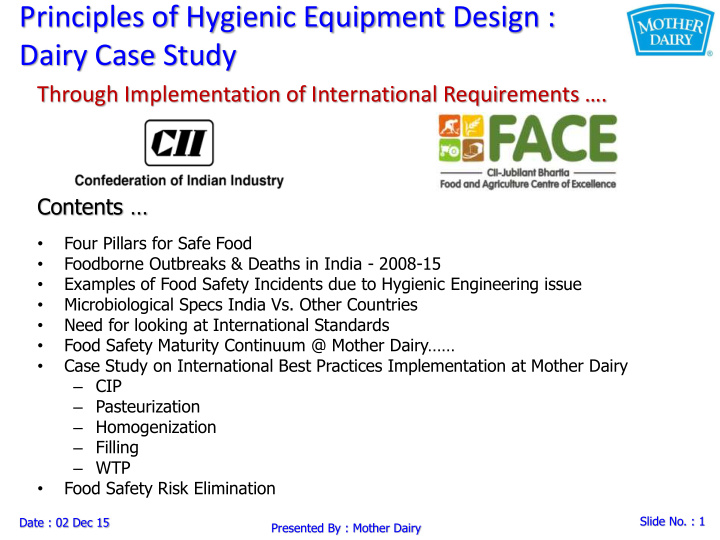 principles of hygienic equipment design dairy case study