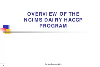 OVERVI EW  OF THE  NCI MS DAI RY HACCP  PROGRAM  Revision December 2012  1  NCI MS Proposal 316