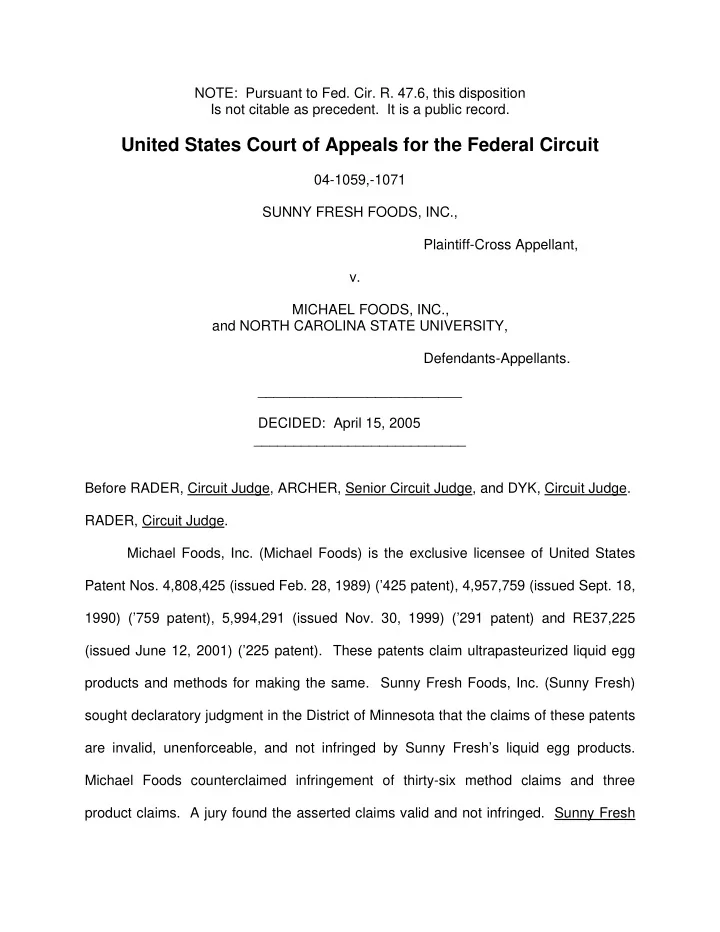 foods inc v michael foods inc no 00 cv 2117 jmr fln d