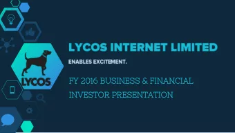 IN  INVE  VESTOR  STOR PRE  PRESENT  SENTATION  ATION  DISCLAIMER  Certain Statements in this