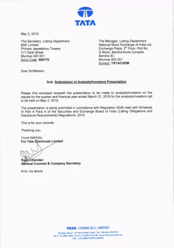 qt  ^-.  TATA  May 3, 2019 The Manager, Listing Department The Secretary, Listing Department
