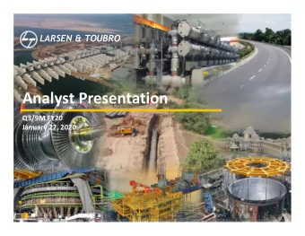 Analyst Presentation  Q3/9M FY20  January 22, 2020  1  1  Disclaimer  This  presentation  contains