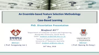 An Ensemble-based Feature Selection Methodology  for  Case-Based Learning  PhD. Dissertation