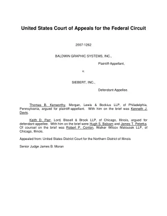 United States Court of Appeals for the Federal Circuit  2007-1262  BALDWIN GRAPHIC SYSTEMS, INC.,