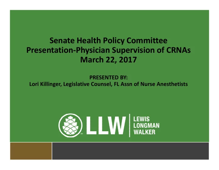senate health policy committee presentation physician