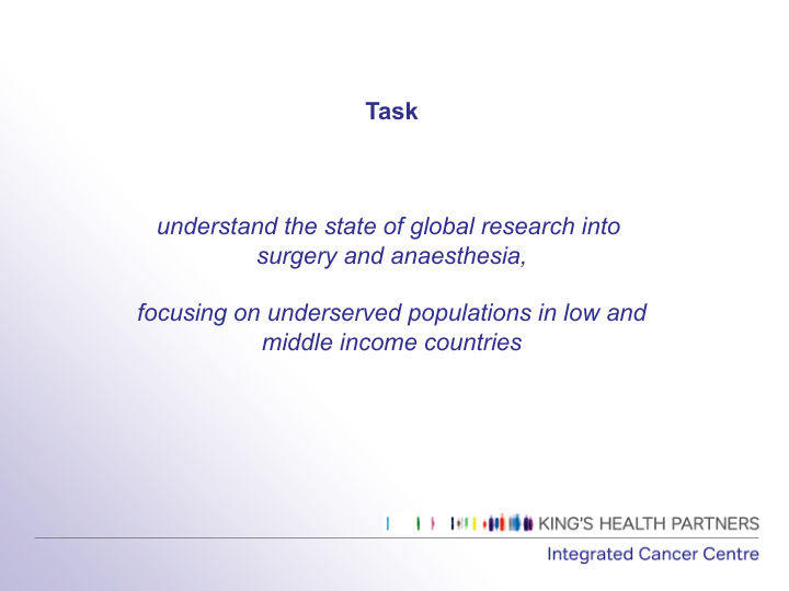 task understand the state of global research into surgery