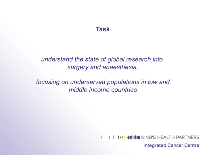 task understand the state of global research into surgery