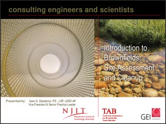 Brownfields:  Site Assessment  and Cleanup Presented by: Ileen S. Gladstone, P.E., LSP, LEED AP