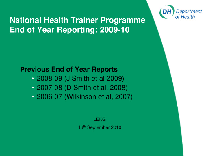 national health trainer programme end of year reporting