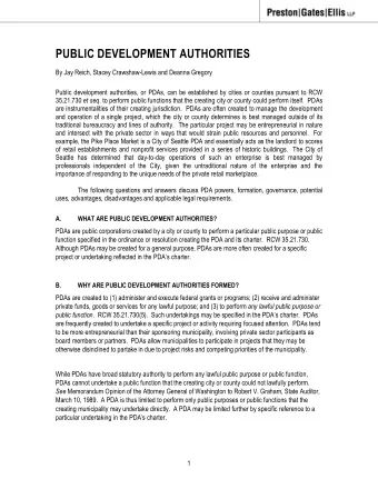 PUBLIC DEVELOPMENT AUTHORITIES By Jay Reich, Stacey Crawshaw-Lewis and Deanna Gregory  Public