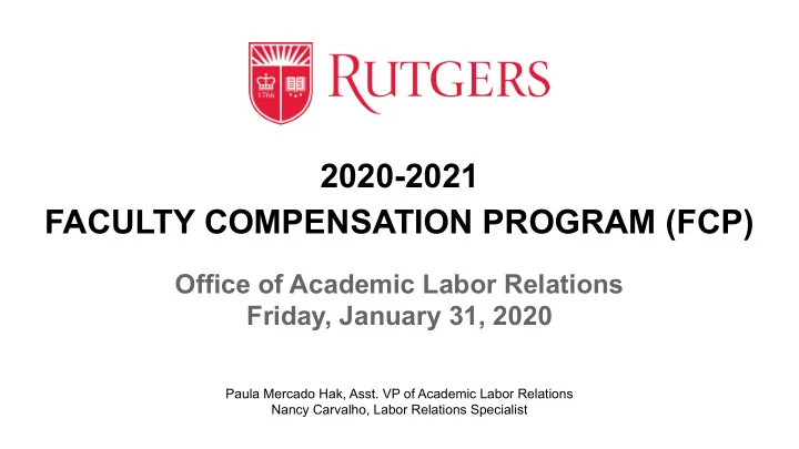 faculty compensation program fcp